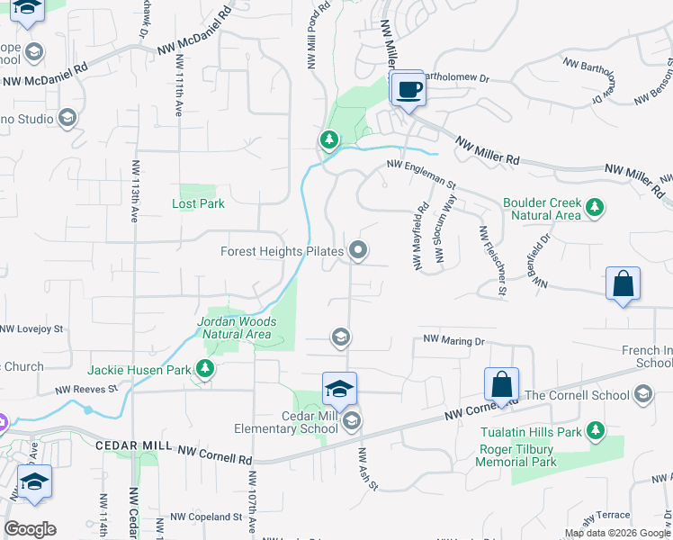 map of restaurants, bars, coffee shops, grocery stores, and more near 10316 Northwest Forestview Way in Portland