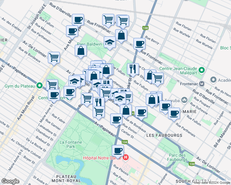 map of restaurants, bars, coffee shops, grocery stores, and more near 3513 Avenue des Érables in Montréal