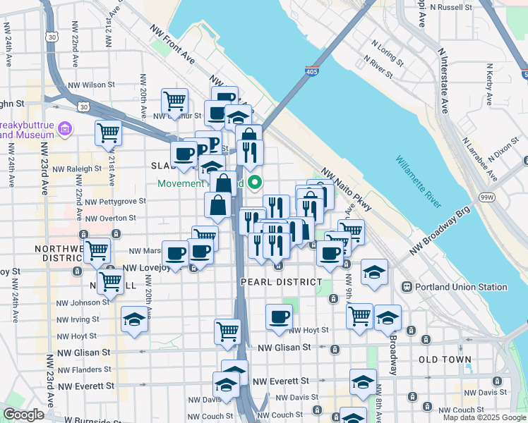map of restaurants, bars, coffee shops, grocery stores, and more near in Portland
