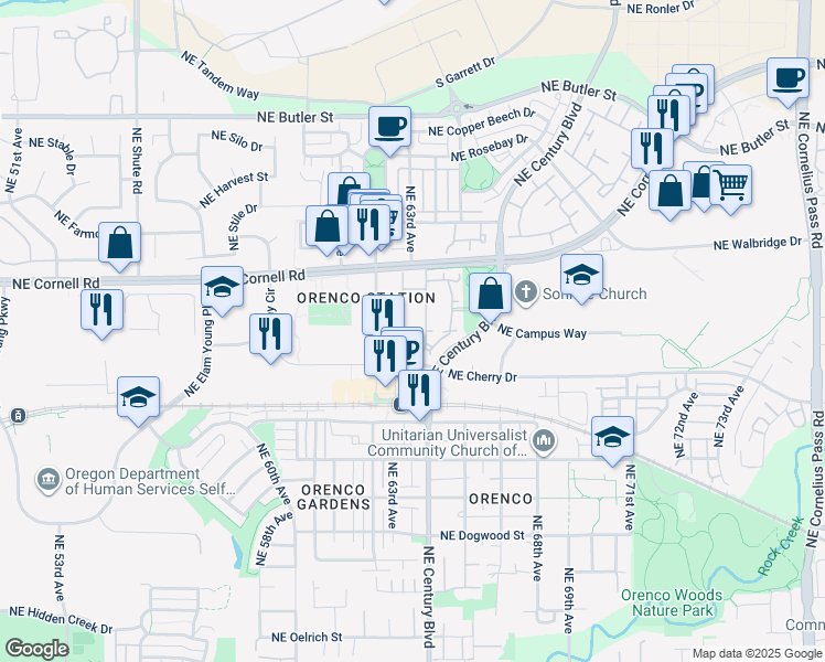 map of restaurants, bars, coffee shops, grocery stores, and more near 6290 Northeast Carillion Drive in Hillsboro