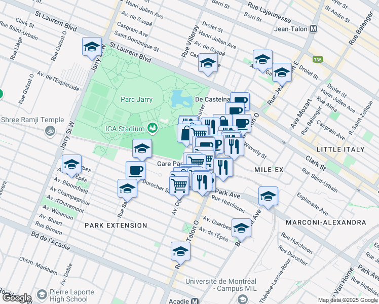 map of restaurants, bars, coffee shops, grocery stores, and more near in Montreal