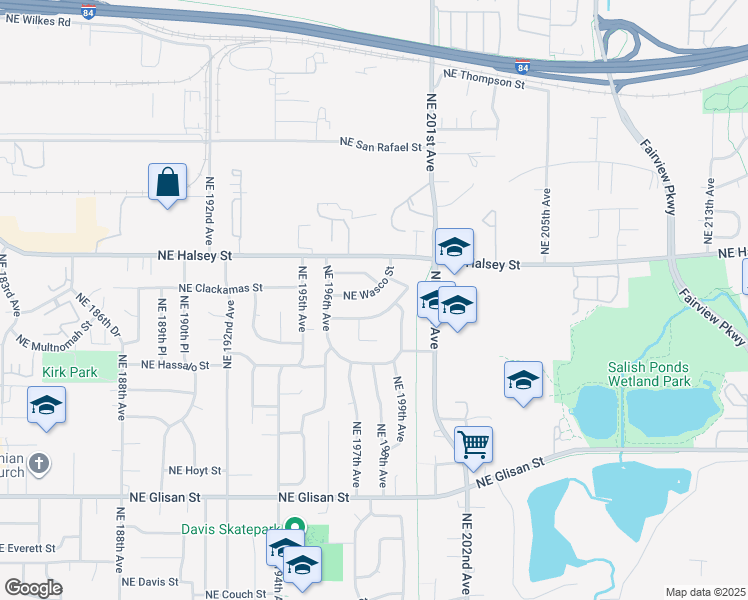 map of restaurants, bars, coffee shops, grocery stores, and more near 19847 Northeast Multnomah Street in Portland
