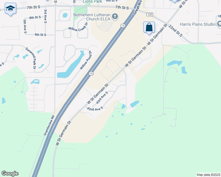 map of restaurants, bars, coffee shops, grocery stores, and more near 2469 42nd Avenue South in St. Cloud