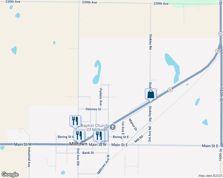 map of restaurants, bars, coffee shops, grocery stores, and more near 627 Milltown Avenue North in Milltown