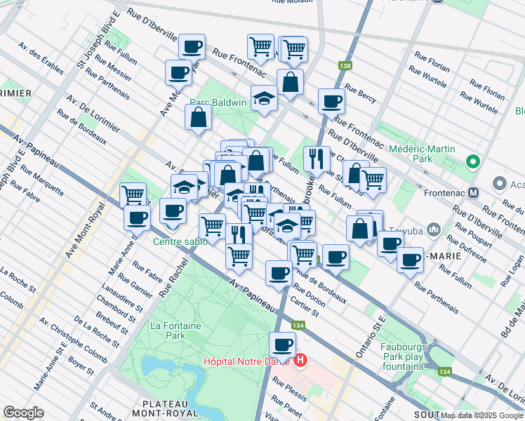 map of restaurants, bars, coffee shops, grocery stores, and more near 3992 Avenue des Érables in Montréal