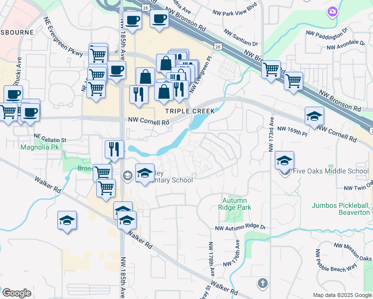 map of restaurants, bars, coffee shops, grocery stores, and more near 1798 NW Lakeway Ln in Beaverton