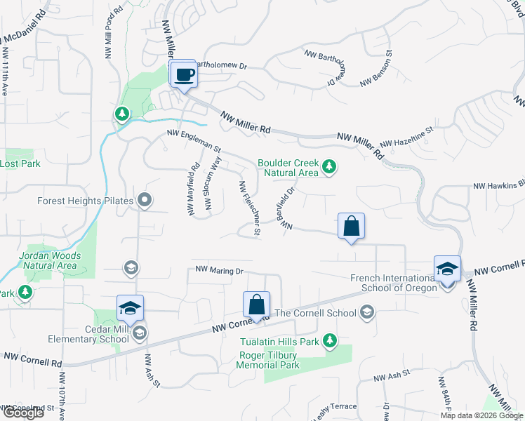 map of restaurants, bars, coffee shops, grocery stores, and more near 9509 Northwest Fleischner Street in Portland