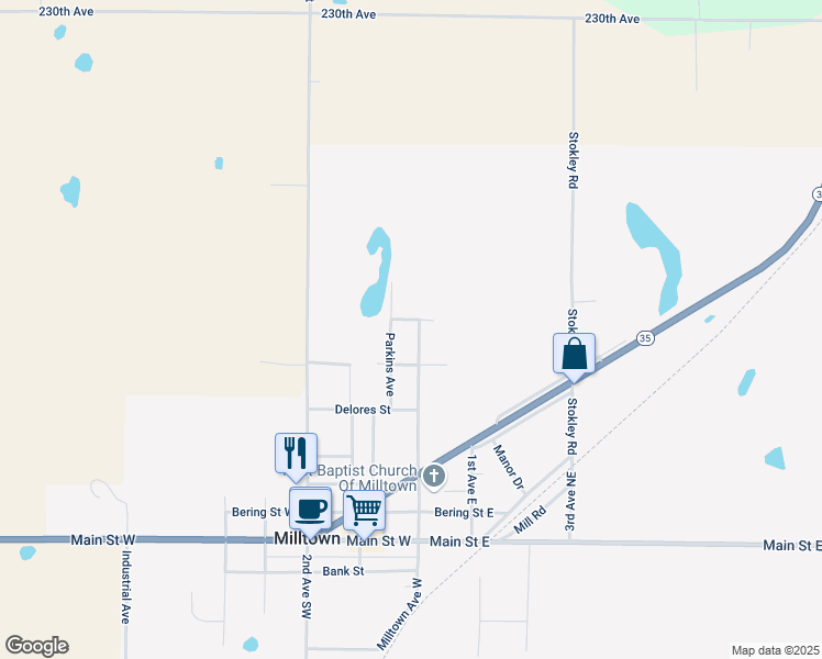 map of restaurants, bars, coffee shops, grocery stores, and more near 627 Milltown Avenue North in Milltown
