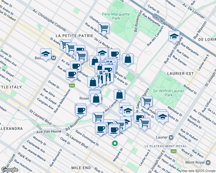map of restaurants, bars, coffee shops, grocery stores, and more near 760 Boulevard Rosemont in Montréal