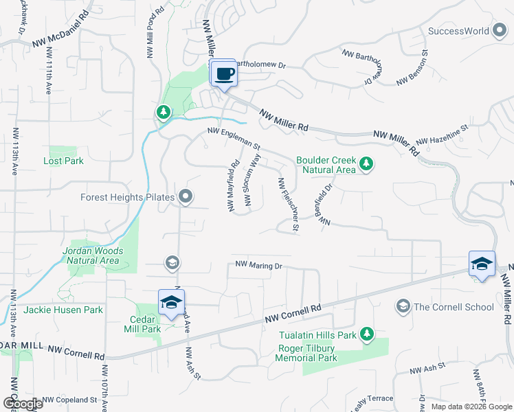 map of restaurants, bars, coffee shops, grocery stores, and more near 1218 Northwest Mayfield Road in Portland