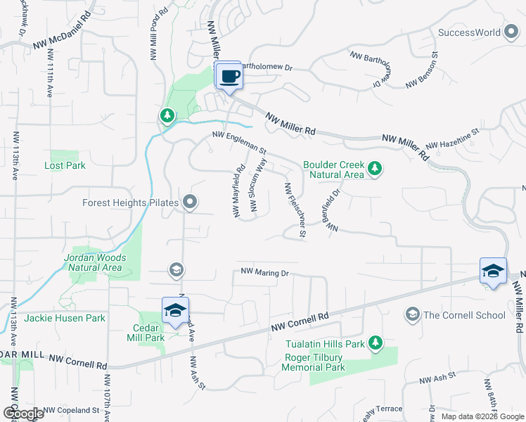 map of restaurants, bars, coffee shops, grocery stores, and more near 1218 Northwest Mayfield Road in Portland