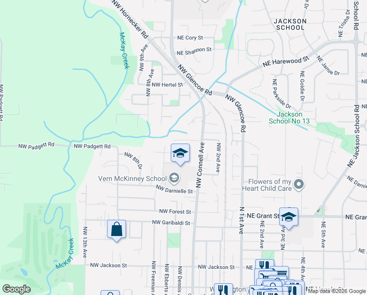 map of restaurants, bars, coffee shops, grocery stores, and more near 575 Northwest Queens Court in Hillsboro