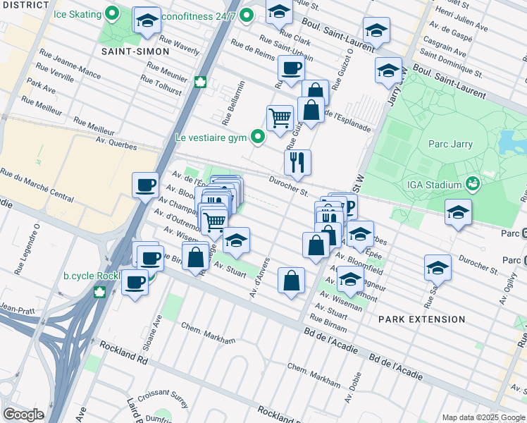 map of restaurants, bars, coffee shops, grocery stores, and more near in Montreal