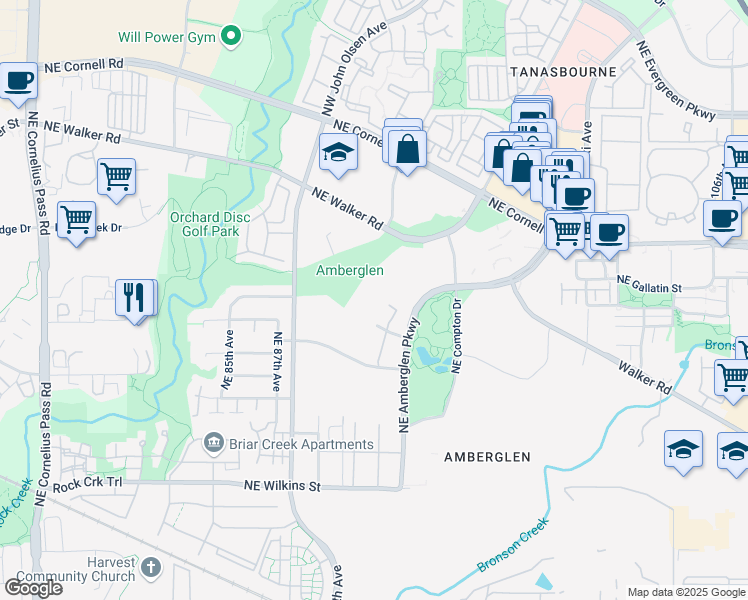 map of restaurants, bars, coffee shops, grocery stores, and more near 20270 Northwest Amberglen Court in Hillsboro