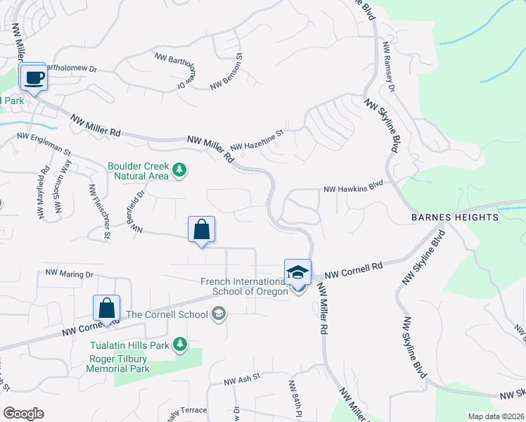 map of restaurants, bars, coffee shops, grocery stores, and more near 8548 Northwest Ryan Street in Portland