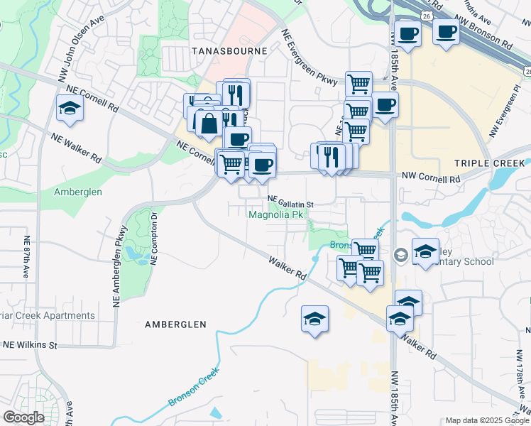 map of restaurants, bars, coffee shops, grocery stores, and more near 1856 Northeast 101st Avenue in Hillsboro
