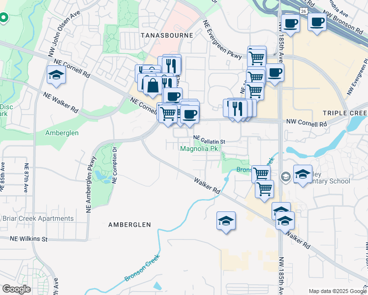 map of restaurants, bars, coffee shops, grocery stores, and more near 1856 Northeast 101st Avenue in Hillsboro