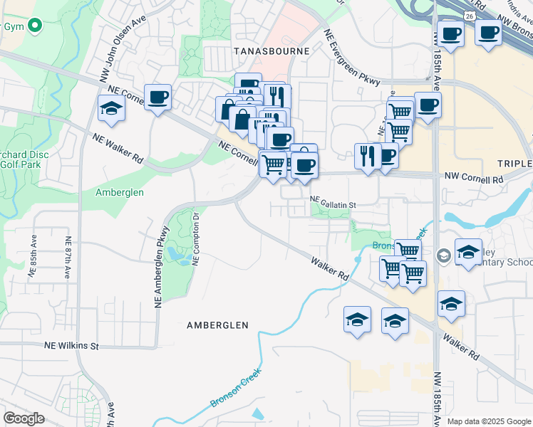 map of restaurants, bars, coffee shops, grocery stores, and more near 1819 Northeast 101st Avenue in Hillsboro