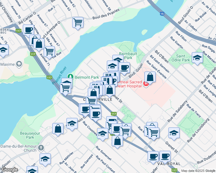 map of restaurants, bars, coffee shops, grocery stores, and more near 5809 Boulevard Gouin Ouest in Montréal
