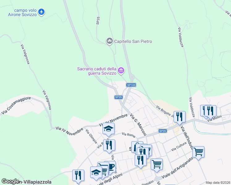 map of restaurants, bars, coffee shops, grocery stores, and more near 49 Via Valle in Sovizzo