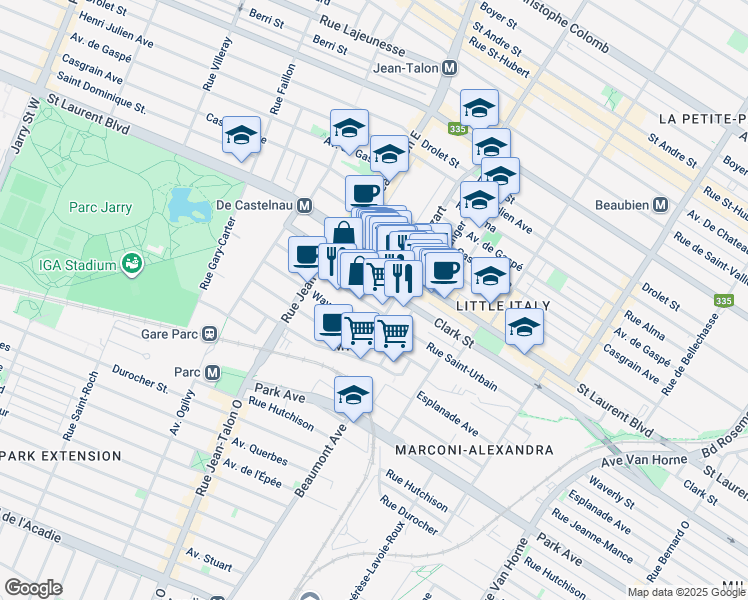 map of restaurants, bars, coffee shops, grocery stores, and more near in Montreal