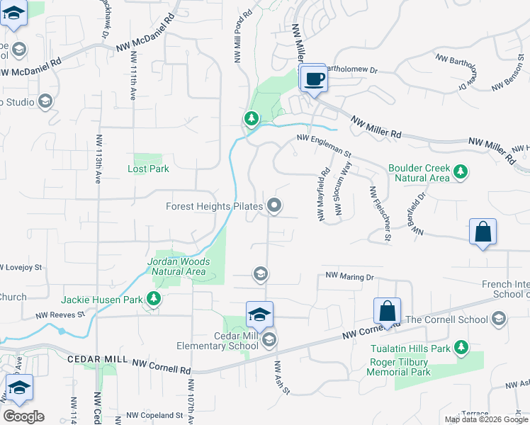 map of restaurants, bars, coffee shops, grocery stores, and more near 1825 Northwest 102nd Avenue in Portland