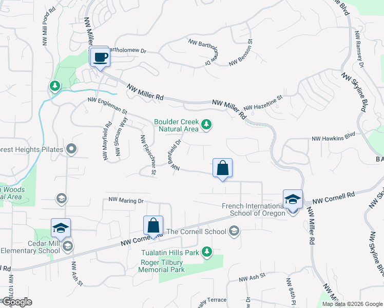 map of restaurants, bars, coffee shops, grocery stores, and more near 1828 Northwest 93rd Place in Portland