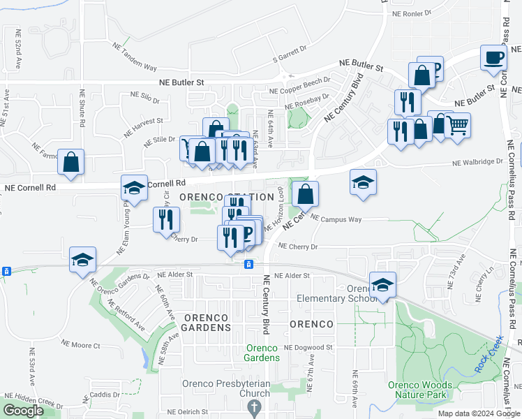 map of restaurants, bars, coffee shops, grocery stores, and more near 1175 Northeast 64th Lane in Hillsboro