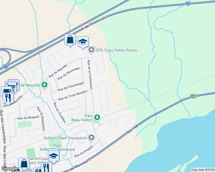 map of restaurants, bars, coffee shops, grocery stores, and more near 240 Rue du Châtelet in Gatineau