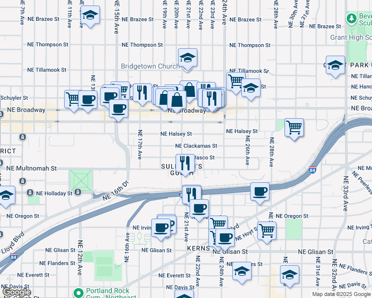 map of restaurants, bars, coffee shops, grocery stores, and more near 2103-2105 Northeast Wasco Street in Portland