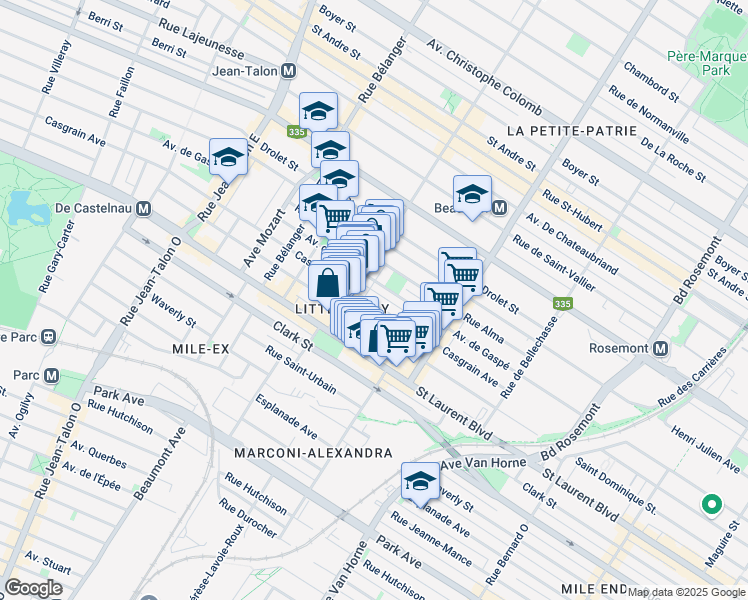 map of restaurants, bars, coffee shops, grocery stores, and more near 6655 Avenue Casgrain in Montréal