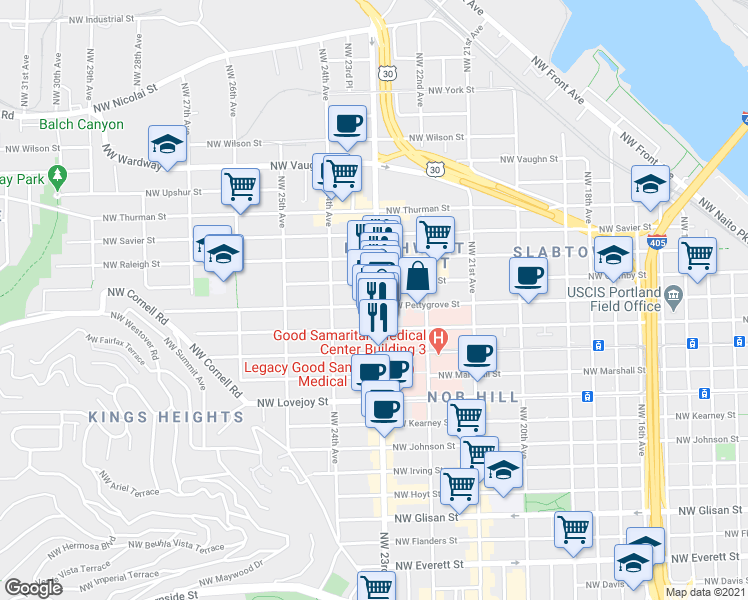 map of restaurants, bars, coffee shops, grocery stores, and more near in Portland