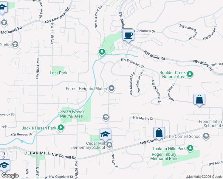 map of restaurants, bars, coffee shops, grocery stores, and more near 1825 Northwest 102nd Avenue in Portland