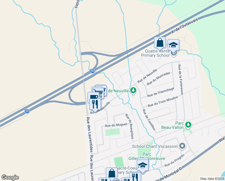 map of restaurants, bars, coffee shops, grocery stores, and more near 316 Impasse de l'Herault in Gatineau