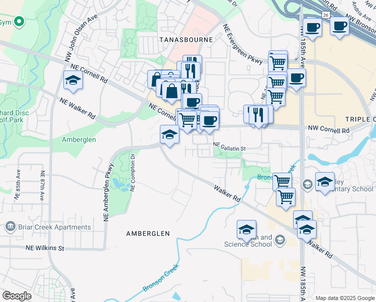 map of restaurants, bars, coffee shops, grocery stores, and more near 1819 Northeast 101st Avenue in Hillsboro