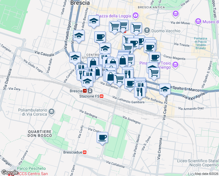 map of restaurants, bars, coffee shops, grocery stores, and more near 4 Via Romanino Gerolamo in Brescia