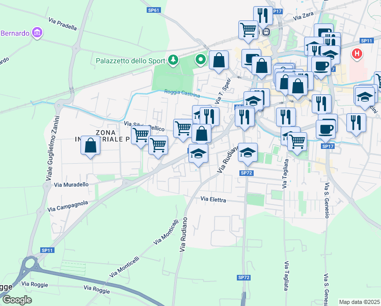 map of restaurants, bars, coffee shops, grocery stores, and more near 9A Via Milano in Chiari