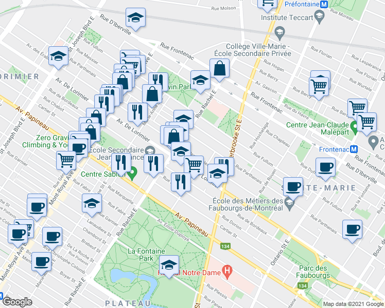 map of restaurants, bars, coffee shops, grocery stores, and more near 4097 Avenue des Érables in Montréal