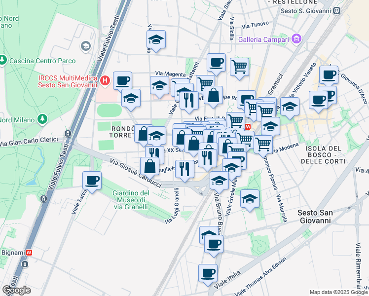 map of restaurants, bars, coffee shops, grocery stores, and more near 44 Via XX Settembre in Sesto San Giovanni