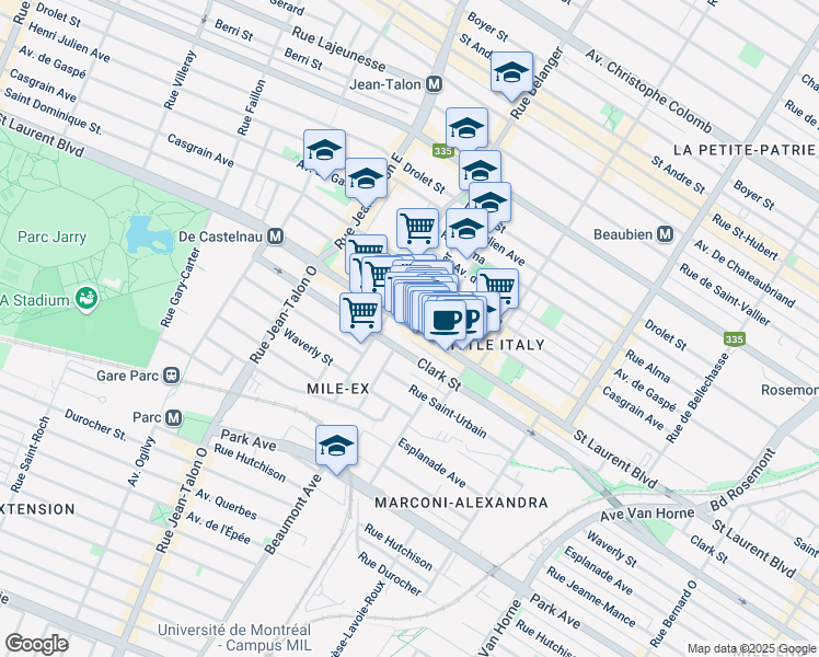 map of restaurants, bars, coffee shops, grocery stores, and more near 6862 St Laurent Blvd in Montreal