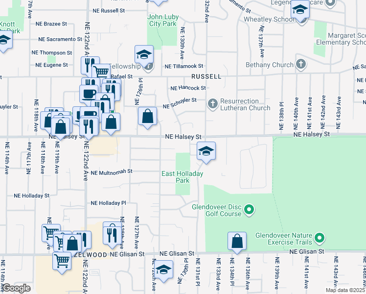 map of restaurants, bars, coffee shops, grocery stores, and more near 112 Northeast 131st Avenue in Portland