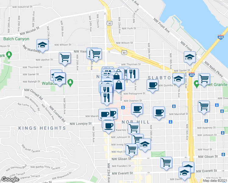 map of restaurants, bars, coffee shops, grocery stores, and more near in Portland