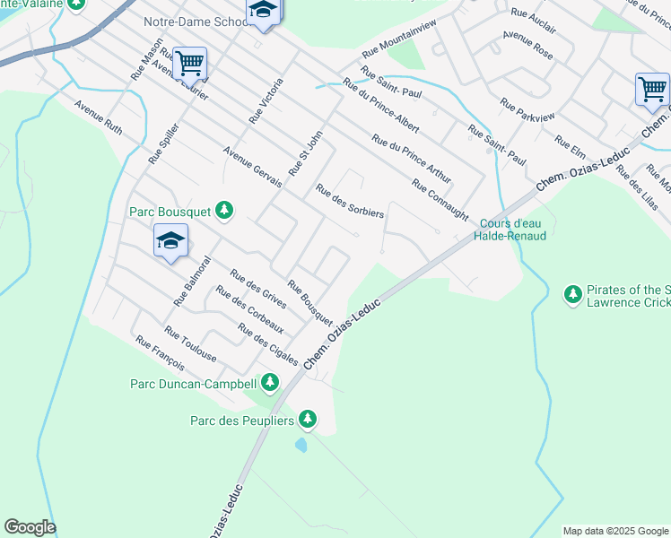 map of restaurants, bars, coffee shops, grocery stores, and more near 1017 Rue des Perdrix in Otterburn Park