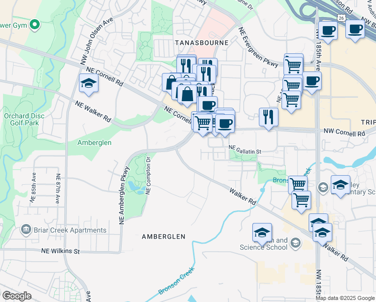 map of restaurants, bars, coffee shops, grocery stores, and more near 1920 Northwest Amberglen Parkway in Beaverton