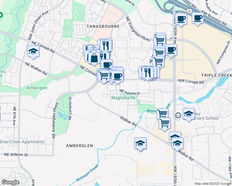 map of restaurants, bars, coffee shops, grocery stores, and more near 1856 Northeast 101st Avenue in Hillsboro