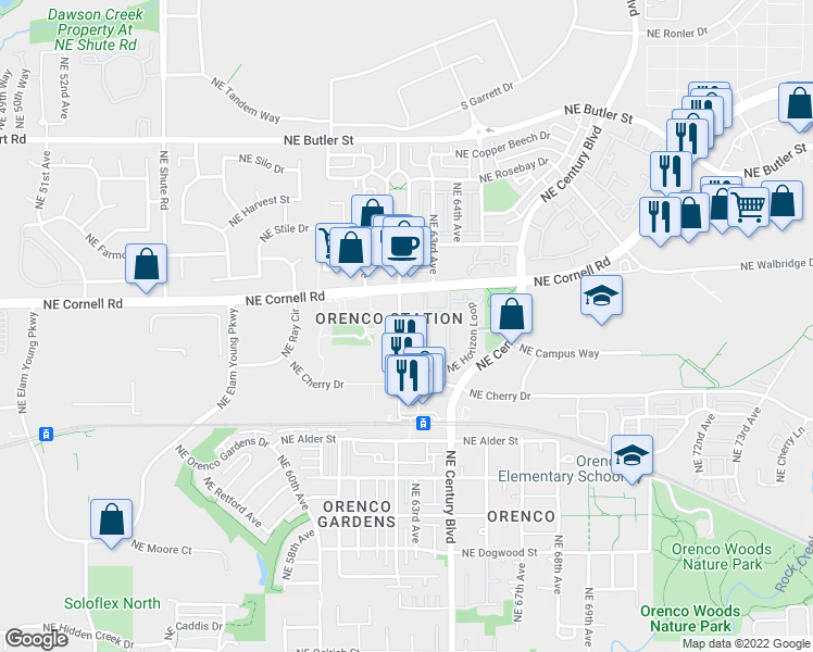 map of restaurants, bars, coffee shops, grocery stores, and more near 6290 Northeast Carillion Drive in Hillsboro