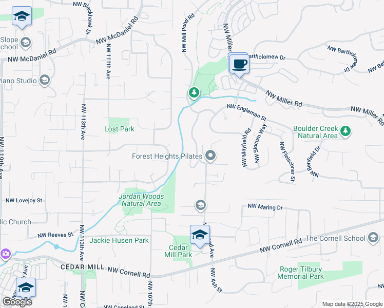 map of restaurants, bars, coffee shops, grocery stores, and more near 10388 Northwest Forestview Way in Portland