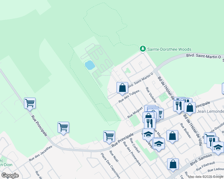 map of restaurants, bars, coffee shops, grocery stores, and more near 7765 Boulevard Saint-Martin Ouest in Laval