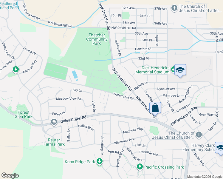 map of restaurants, bars, coffee shops, grocery stores, and more near 904 Rosebud Court in Forest Grove