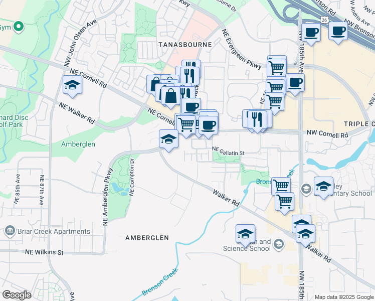 map of restaurants, bars, coffee shops, grocery stores, and more near 1819 Northeast 101st Avenue in Hillsboro